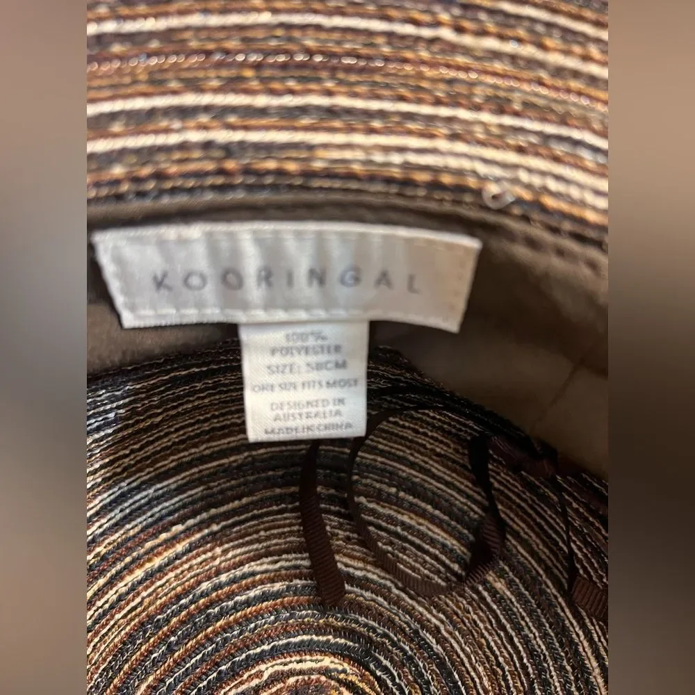Kooringal Striped Black Brown Taupe Women's Hat made in Australia sized 58cm